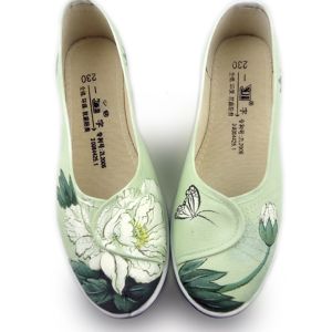 New Hanfu Hand-Painted Canvas Shoes Beijing Style Womens Slope Heel Single Shoes Increased Beauty Shoes Low Help round Toe