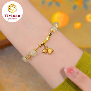 Viviann Original Hetian Jade Flower Bamboo Bracelet Gold Color For Womens Hetian Jade Bracelet Leaves Jewelry Girls Gifts Charm Bracelets & Bangles green jade Bracelet For Women
