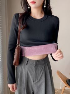 Single-Layer Fleece-Lined Heattech Womens Fleece-lined Long Sleeves Bottoming Shirt Fall and Winter 2024 Fall and Winter New Arrival Crew Neck Inner Outerwear Top