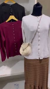 Kardigan Wanita Knitwear Polos Kancing Gaya Korea