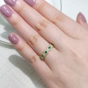 Silver Color Aesthetic Green Zircon Eternity Wedding Band Rings for Women Female Anniversary Gift Christmas Brand R6318