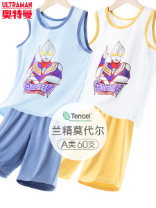 Ultraman Boys Sleepwear Vest Set Modal Childrens Home Clothes Summer Thin Shorts Home Ice Silk Kids Cartoon Pajamas