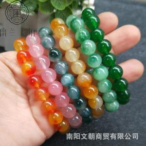 Fashionable round Beads Quartz Rock Jade Bracelet Single Circle Hand Chain Malay Jadeite Color Ethnic Style Unset Jewelry