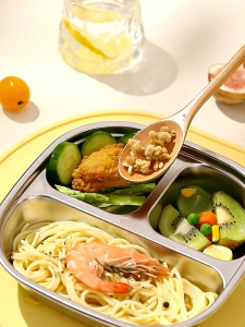 Plate 316L Stainless Steel Compartment Plate Baby Suction Plate Complementary Food Plate Kindergarten Special Tableware
