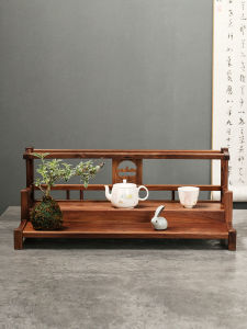 เก้าอี้สำหรับจัดวางของที่ทำจากไม้walnut ชั้นวางของแบบจัดระเบียบสำหรับกระติกน้ำชาและถ้วยชาสไตล์จีนใหม่