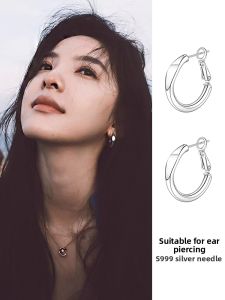 Lnieer | 999 Sterling Silver Round Earrings