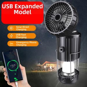 Solar-powered Fan LED Camping Lamp Extendable