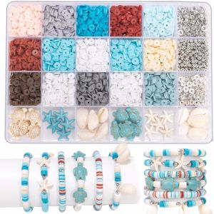Ocean Style Clay Beads Bracelet Making Kit with Golden Pearl Beads for Women Beach Fashion Jewelry Making Crafts DIY Gifts