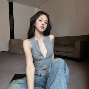 Fashionable Zipper round Neck Work Vest Womens Summer New American Sweet And Spicy Slim Fit Sleeveless Knitted Tube Top