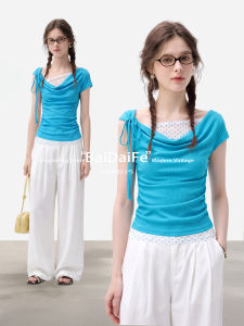 BAIDAIFEI | Dots Patterned Halter Top Two Piece Design Tshirt