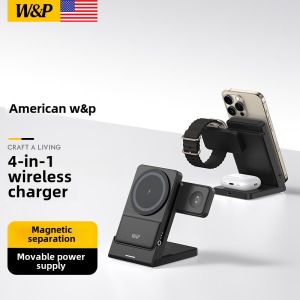 W&P pengecas tanpa wayar magnetik 3-dalam-1 pendirian mudah alih boleh tanggal untuk iPhone/Airpods fon kepala/iWatch wp WXCDQ-WP7