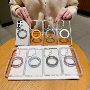 Magnetic 360 Rotating Bracket Holder Transparent Case for Samsung Galaxy S26 Ultra S25 S24Ultra Shockproof Colorful Bumper Cover