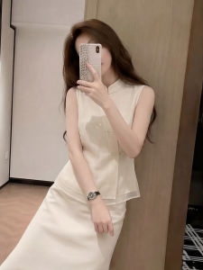 HUANJI | Áo Sơ Mi Cổ Đứng Không Tay Phong Cách Trung Quốc Cho Phụ Nữ Size Lớn