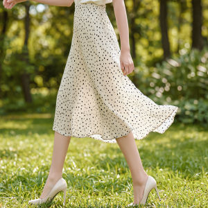 Korean Style Polka Dot Adjustable Waist Long Above Knee Versatile Skirt Summer