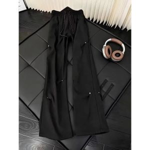 YEBO | Large Size 300KG Black Rivet Wide Leg Trousers