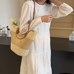 Straw-woven bags for women ins style new style beach and seaside outdoor vacation large capacity shoulder bag