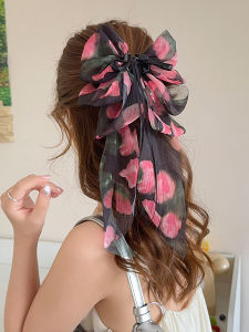 1PC French rose bow ribbon ponytail clip half-up back of head hairpin for women elegant shark clip hair accessory