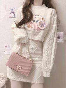 Fashionable Knitted Mini Skirt Set Womens Autumn Winter Warm Thicken Small Fragrance Style Two Piece Suit Commute Straight Cut