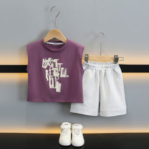Boys Summer Outfit Thin Sleeveless Quick Dry Two-Piece Set Baby Fashionable Clothes Cotton Fabric Casual Scene Korean Style