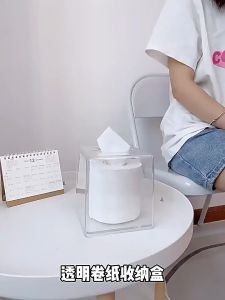 MEILKEA Transparent Paper Towel Storage Box Acrylic Clear Transparent Tissue Paper Wipes Napkin Dispenser Acrylic Tissue Case Transparent Clear Tissue Holder Roll Paper Storage Box Craft Home Supplies