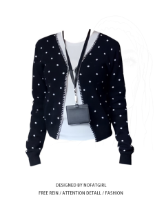 plus Size Womens Knitted Cardigan Long Sleeve Polka Dot Casual Style Early Autumn New Design Layering Versatile Slimming Top