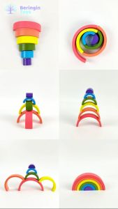 Beringin Toys Wooden Rainbow Block Pelangi / Mainan Edukasi Anak / Rainbow Tower / Mainan Susun Anak