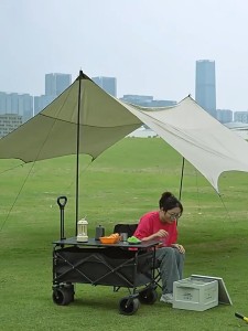 AT-Tech Camping Trolley Wagon Foldable Trolley Camping Wagon Table Set Outdoor Trolley Folding