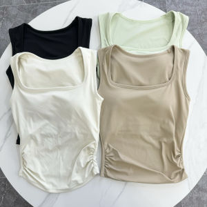 Womens Sports Tank Top Running Vest Fixed Strap Square Collar Fitness Pilates Yoga Clothes Summer Breathable Quick Dry Anti Glare