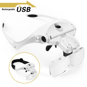 Magnifying Glasses Rechargeable LED Light Lamp Head Loupe Headband Magnifier Eyewear Glasses Tool Repair Reading Magnifier