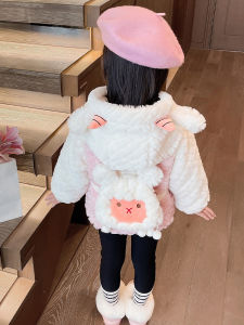 Stylish Fleece Lined Hooded Lamb Velvet Thickened Autumn Winter Coat for Girls Baby Fashionable Childrens Clothing Outerwear
