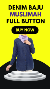 [Ready Stock] Denim Long Sleeve Full Button Baju Muslima Harga Murah