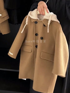 Trendy Woolen Coat for Boys And Girls Childrens Outerwear Autumn Winter Fashionable Windbreaker Baby Top Trendy Woolen Coat