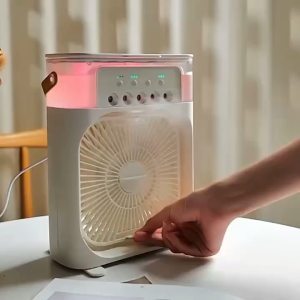 Quạt Phun Sương - Quạt Điều Hòa Hơi Nước Để Bàn. Gồm 5 Vòi phun Tích hợp đèn + Hẹn Giờ. Làm việc du lịch lái xe..