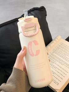 Portable Insulated Stainless Steel Water Bottle for Women Straw Dual Drinking Mouth Simple High Aesthetic Value Student Use