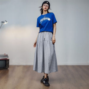 MADEN brand workwear style 2025 summer new retro black and white checkered skirt temperament A-line skirt length slimming umbrella skirt irregular design versatile skirt