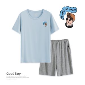 Coco Smart | Mens Summer Sleepwear Thin Cotton Short Sleeve Home Clothes Set Youth Teenagers Students Loose Fit Comfortable Briefs