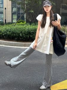 กางเกงขายาวทรงหลวมเอวสูง ทรงขากระบอกเล็ก ทรงสปอร์ต สีเทา ทรงหลวม ทรงลำลอง สำหรับผู้หญิง ทรงบาง ทรงกระบอกเล็ก