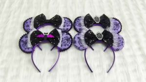 Disney | New Halloween Disney Mickey Mouse Ears Headband 2025 Bow Sequins Hairband Women Birthday Gift Girls Kids Party Hair Accessories
