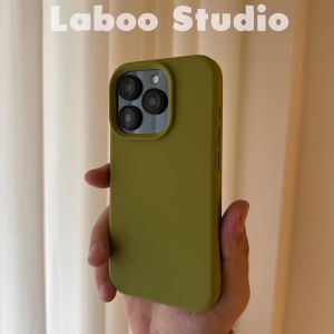 Retro Olive Green Liquid Silicone Phone Case for Vivo X100 pro X90S Soft Protective Cover Anti-Fall Pure Color Compatible with S19/S18 iQOO 12/11 Neo8 Z9