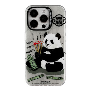 Good Luck Panda Design Mobile Phone Case Dual Layer IMd Printing Fun Creative Cartoon Ins Style Silicone Protective Cover for Apple