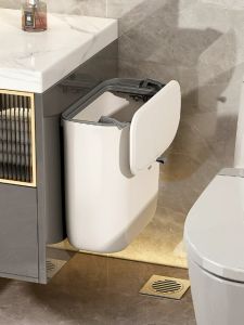 ห้องน้ำถังขยะห้องน้ำถังขยะถังขยะขนาดเล็กกับฝาปิดแบบมีรูพรุนติดผนังกระดาษชำระถังขยะกันน้ำชั้นวางพิเศษ