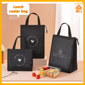 Insulated Lunch Bag Waterproof Tote Bag Black Oxford Cloth Zipper Thermal Cooler Bento Box Storage