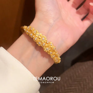 Non-Fading Golden Sand Jewelry Bracelet Womens Style Floral Design Alloy Wristband Ethnic Minority Fashion Accessory