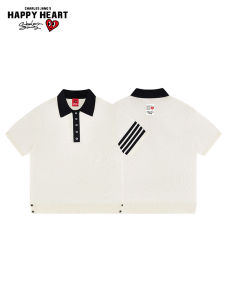 CHARLES JANGS HAPPY HEART | Retro Colorblock Slimming Knitted Polo Shirt