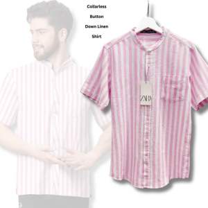 Kemeja Pria Lengan Pendek Murah 52 Collarless StpPink Shirt