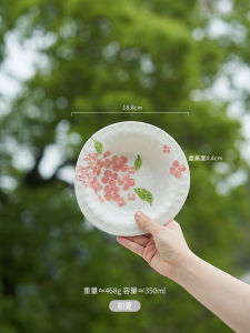 Elegant Ceramic Dinner Plate Beautiful Soup Plate High Aesthetic Value Ins Style Adult round Plant Floral Pattern European Style