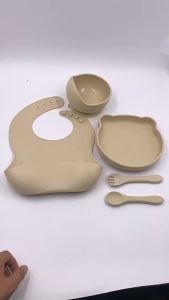 5 In 1 Silicone Bib Tableware Set Baby Feeding Sets Suction Bowl Plate Training Spoons Anti-Spill Anti-Fall Baby Utensil