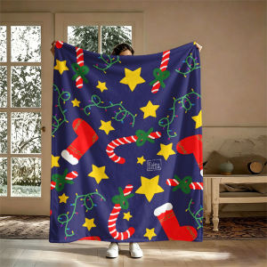 BILIBILI | Christmas Candy Canes Blue Flannel Blanket Perfect for Sofa Office Bed Travel Sleep Read Relax Camping Four Season Use