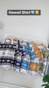 (ร้านค้าแนะนำ ส่งไว) เสื้อฮาวาย ลาย ช้างตาหวาน ชายหญิงใส่ได้ ผ้าไหมอิตาลี สีไม่ตก ไม่ยับง่าย