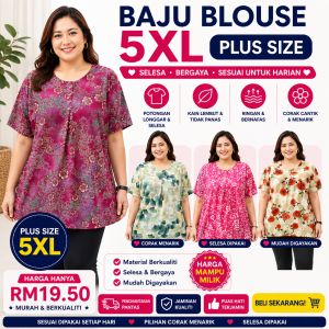 Baju Blouse 5XL Plus Size Stretchable.